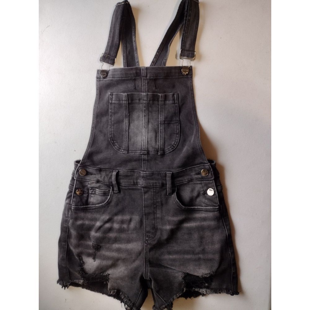 Washed Black Denim Women’s Overall Shorts